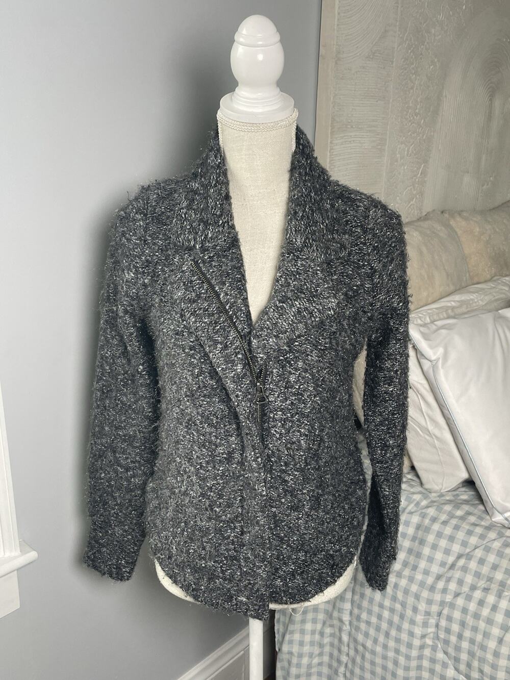Harley-Davidson Womens Biker Cardigan Sweater Black Marled Notch Lapel Zip Small